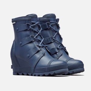 Sorel Joan Rain Wedge Boot Women's Collegiate Navy